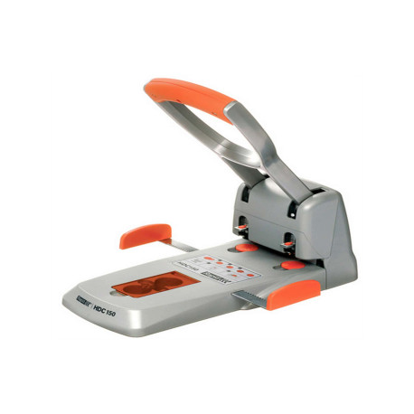 Perforatore HDC150 - max 150 fogli - 2 fori - passo 8 cm - grigio/arancio - Rapid