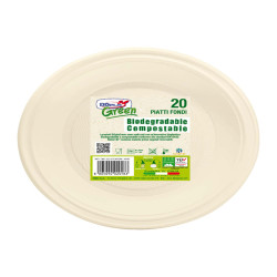 Piatto fondo monouso - rotondo - diametro 22 cm - Mater-Bi - avorio - Dopla Green - conf. 20 pezzi