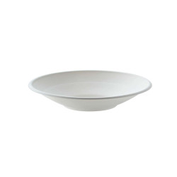Piatto fondo monouso bio - rotondo - diametro 19,5 cm - 500 ml - cellulosa/canna da zucchero - bianco - Leone - conf. 50 pezzi