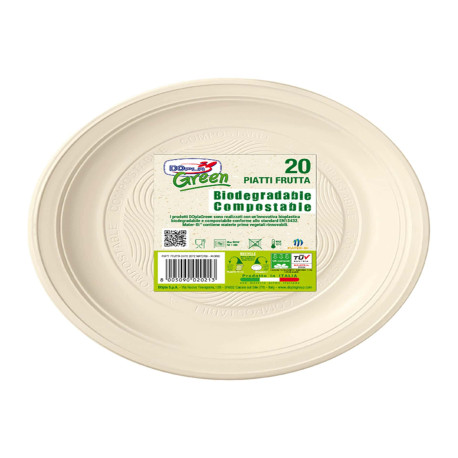 Piatto frutta monouso- rotondo - diametro 17 cm - Mater-Bi - avorio - Dopla Green- conf. 20 pezzi