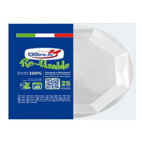 Piatto frutta riutilizzabile - ottagonale - diametro 17 cm - PS reuse - bianco - Dopla - conf. 25 pezzi