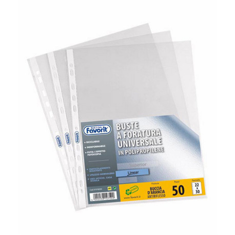 Buste forate Special PP - Linear - buccia - 22 x 30 cm - trasparente - Favorit - conf. 50 pezzi