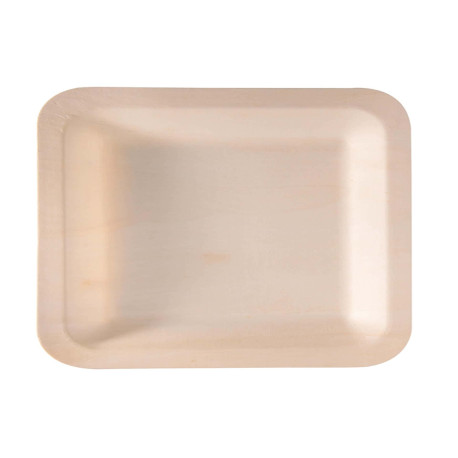 Piatto piano monouso - quadrato - 21,5 x 21,5 cm - legno - colore naturale - Signor Bio - conf. 50 pezzi