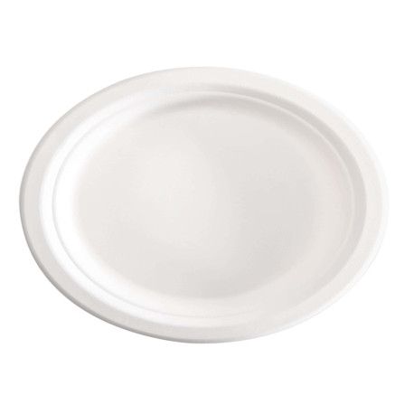 Piatto piano monouso - rotondo - diametro 18 cm - canna da zucchero - bianco - Signor Bio - conf. 125 pezzi