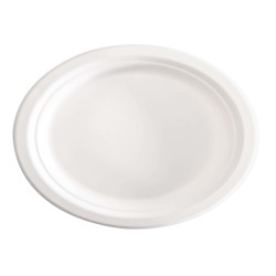Piatto piano monouso - rotondo - diametro 18 cm - canna da zucchero - bianco - Signor Bio - conf. 50 pezzi