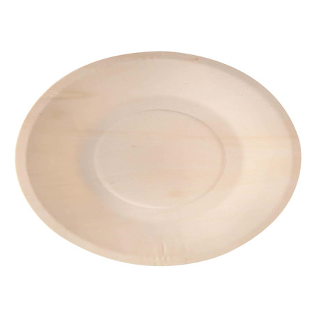 Piatto piano monouso - rotondo - diametro 21,5 cm - legno - colore naturale - Signor Bio - conf. 50 pezzi