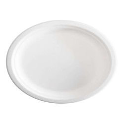 Piatto piano monouso - rotondo - diametro 23 cm - canna da zucchero - bianco - Signor Bio - conf. 50 pezzi
