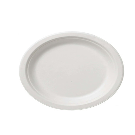 Piatto piano monouso Bio - rotondo - diametro 17,5 cm - cellulosa/canna da zucchero - bianco - Leone - conf. 50 pezzi