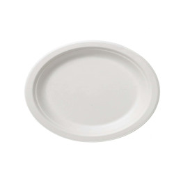 Piatto piano monouso Bio - rotondo - diametro 22 cm - cellulosa/canna da zucchero - bianco - Leone - conf. 50 pezzi