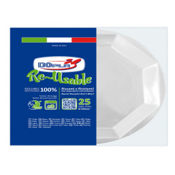 Piatto piano riutilizzabile - ottagonale - diametro 22 cm - PS reuse - bianco - Dopla - conf. 25 pezzi