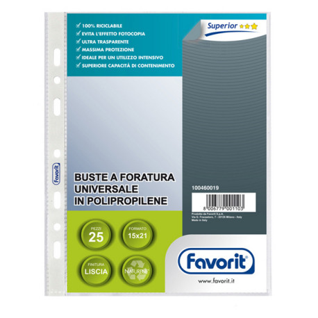 Buste forate Special PP - Superior - liscio - 15 x 21 cm - trasparente - Favorit - conf. 25 pezzi
