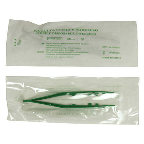 Pinzetta sterile - monouso - 10 cm - verde - PVS