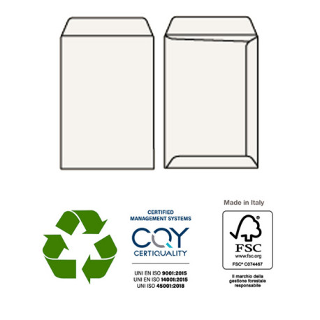 Busta a sacco Kami Strip - 16,2 x 22,9 cm - 100 gr - carta riciclata FSC - bianco - Pigna Envelopes - conf. 500 pezzi