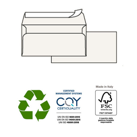 Busta a sacco Kami Strip - senza finestra - 11 x 23 cm - 100 gr - carta riciclata FSC - bianco - Pigna Envelopes - conf. 500 pe