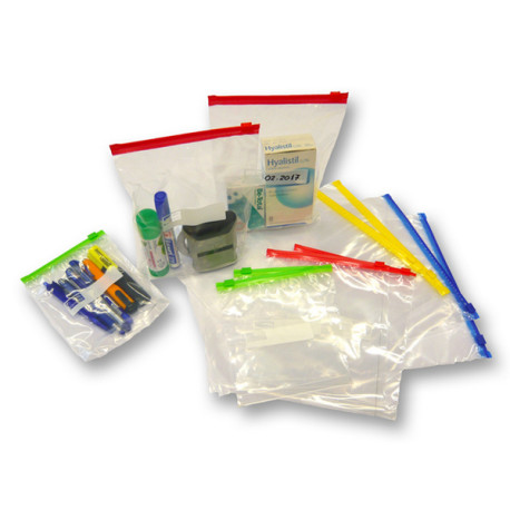 Buste slider - con chiusura zip e cursore - 18 x 22 x 3 cm - 60 micron - LDPE - trasparente/rosso - Viva - conf. 50 pezzi