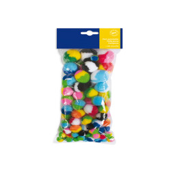 Pompon a strisce - 10-35 mm - colori assortiti - DECO - busta 100 pezzi