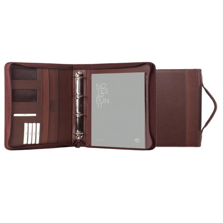 Portablocco Office - con manico - ecopelle - con zip - 28x36 cm - marrone - In Tempo