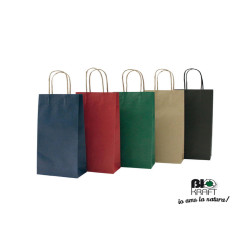 Portabottiglie BARBERA - maniglie cordino - 14 x 9 x 38 cm - carta biokraft - nero - Mainetti Bags - conf. 20 pezzi