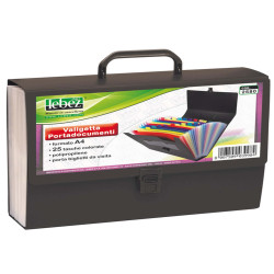 Portadocumenti a soffietto - 25 tasche - A4 - PP - nero - Lebez