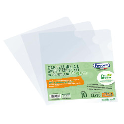 Cartellina a L BioBased - 22 x 30 cm - PE riciclato - liscio pesante - trasparente - Favorit - conf. 10 pezzi