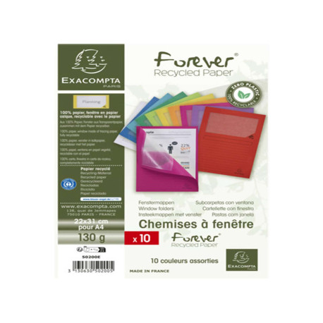 Cartellina a L con finestra Forever - 130g - A4 - colori assortiti - Exacompta - conf. 10 pezzi