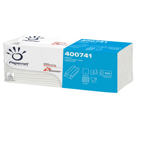 Asciugamani piegati a C - 33 x 23 cm - goffratura a onda+ - 19,5 gr - bianco - Papernet - conf. 144 pezzi
