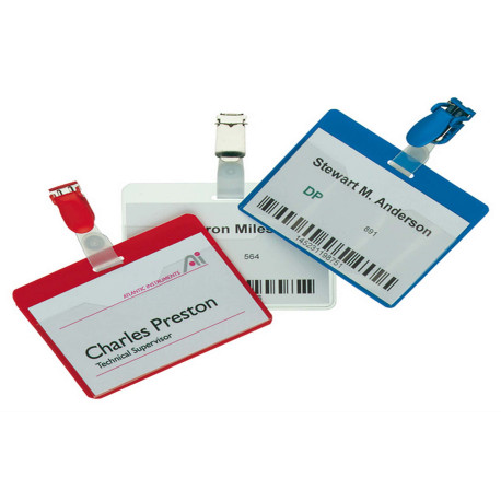 Portanome a tasca aperta - clip in plastica - 6 x 9 cm - blu - Durable - conf. 25 pezzi