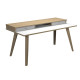 Postazione Home-Office - con sopralzo - gambe in legno -120 x 60 x H 74,4 cm - bianco / rovere