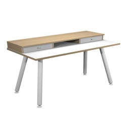 Postazione Home-Office - con sopralzo - gambe in metallo -120 x 60 x H 74,4 cm - bianco / rovere
