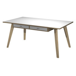 Postazione Home-Office - con sottopiano - gambe in legno -120 x 60 x H 74,4 cm - bianco / rovere