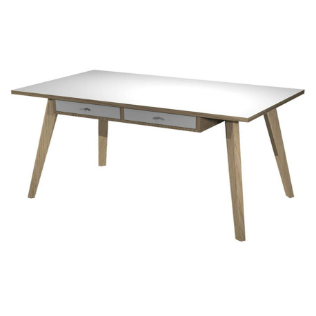 Postazione Home-Office - con sottopiano - gambe in legno -120 x 60 x H 74,4 cm - bianco / rovere