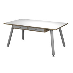 Postazione Home-Office - con sottopiano - gambe in metallo -120 x 60 x H 74,4 cm - bianco / rovere