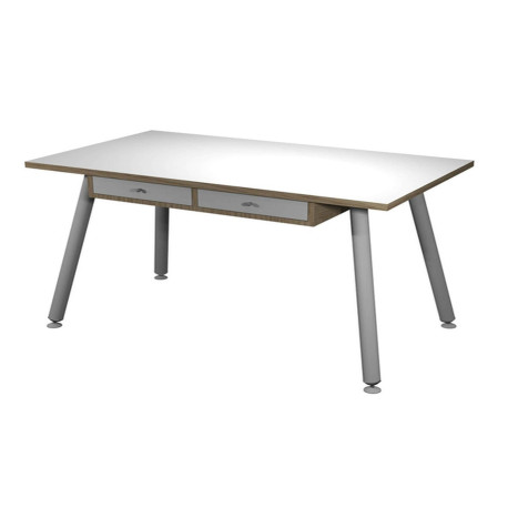 Postazione Home-Office - con sottopiano - gambe in metallo -120 x 60 x H 74,4 cm - bianco / rovere