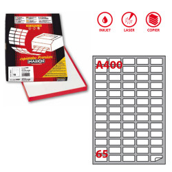 Etichette adesive A/400 - in carta - permanenti - 38,1 x 21,2 mm - 65 et/fg - 100 fogli - bianco - angoli tondi - Markin