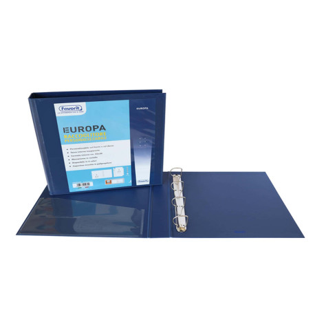 Raccoglitore personalizzabile Europa - 22 x 30 cm - 4 anelli a D 50 mm - dorso 6 cm - blu - Favorit
