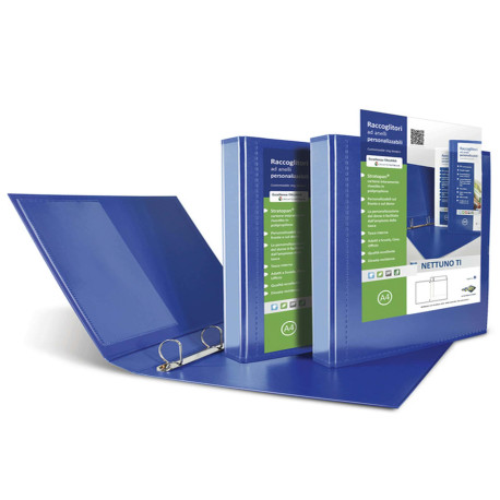 Raccoglitore personalizzabile Nettuno Ti - 22 x 30 cm - 4 anelli a D 30 mm - dorso 3,5 cm - blu - Sei Rota