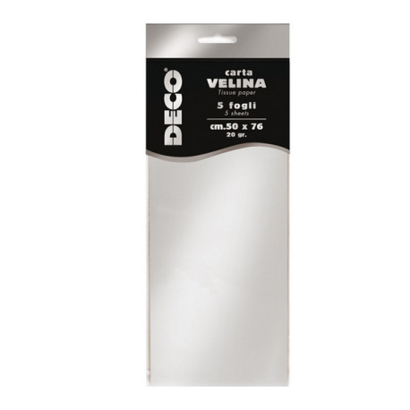 Carta velina - 50 x 76 cm - 20 gr - argento metal - Deco - busta 5 fogli