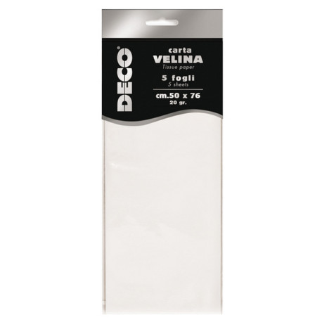 Carta velina - 50 x 76 cm - 20 gr - bianco - Deco - busta 5 fogli