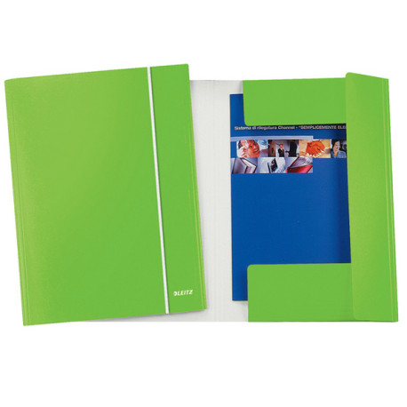 Cartella 3 lembi con elastico WOW - 25 x 35 cm - dorso variabile - cartoncino plastificato - verde lime - Leitz