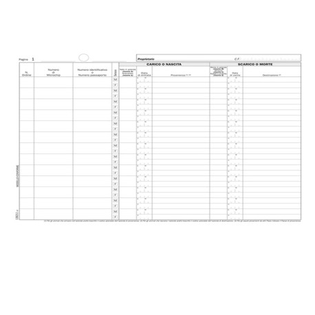 Registro carico/scarico equidi - 46 pagine numerate - 31 x 24,5 cm - DU138211000 - Data ufficio