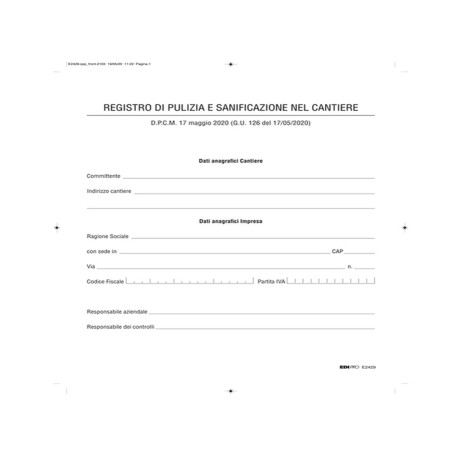 Registro di pulizia e sanificazione nel cantiere - Edipro