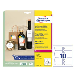 Cartellino stampabile - in cartoncino - con bordi tagliati lisci - laser - 90 x 50 mm - 10 cart/fg - 10 fogli - bianco - Avery