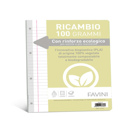 Ricambi forati riforzati ecologico - A4  - 1 rigo c/margine - 100 gr - Favini - conf. 40 pezzi