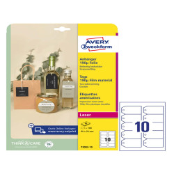 Cartellino stampabile resistente - plastica 190 µ - con angoli tagliati - laser - 90 x 50 mm - 10 cart/fg - 10 fogli - bianco -