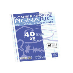 Ricambi forati rinforzati Pignaric - A4 - rigo di 3a - 80gr - Pigna - conf. 40 pezzi