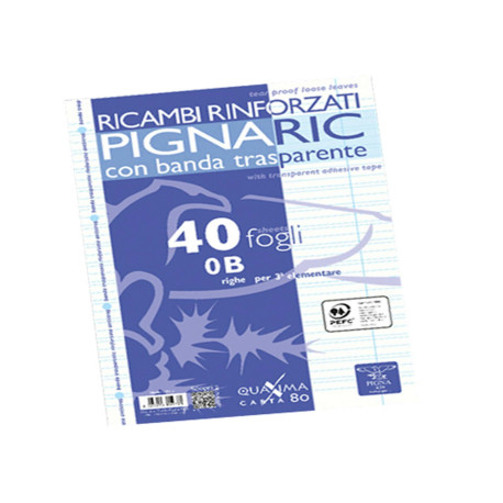 Ricambi forati rinforzati Pignaric - A4 - rigo di 3a - 80gr - Pigna - conf. 40 pezzi