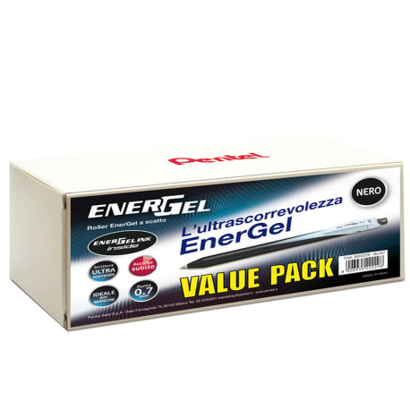 Roller a scatto Energel Slim - punta 0,7 mm - nero - Pentel - value pack 20+4 pezzi