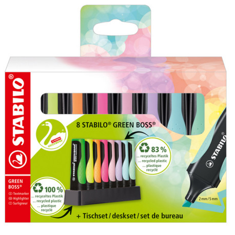 Evidenziatore Stabilo Green Boss - punta a scalpello - tratto 2 - 5mm - colori assortiti - Stabilo - deskset 8 pezzi