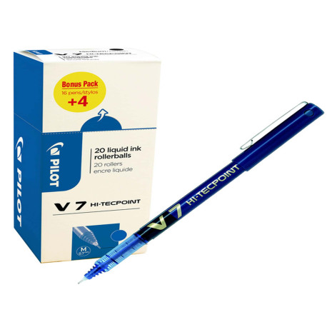 Roller con cappuccio Hi Tecpoint V7 - punta 0,7mm - blu  - Pilot - conf. 16 + 4 pezzi