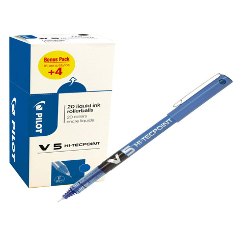 Roller Hi Tecpoint V5 con cappuccio - punta 0,5mm - blu  - Pilot - conf. 16 + 4 pezzi